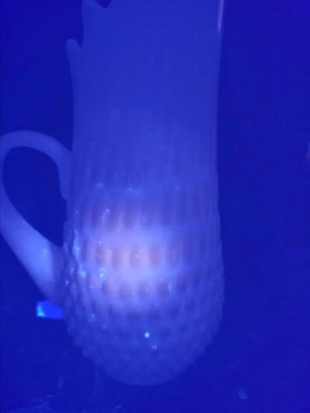 Rare Fenton Vintage White Milk Glass Hobnail Swung Pitcher Vase 18in UV Reactive